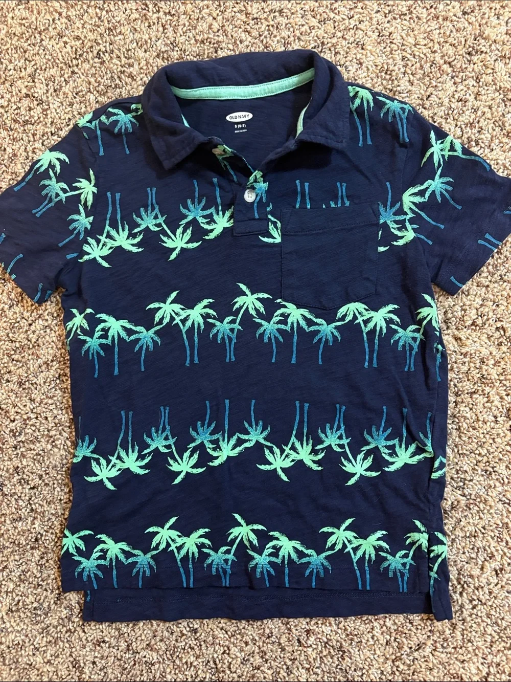 Old Navy Navy Polo with Green Palm Tree Print
